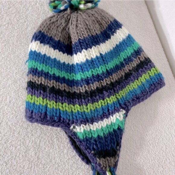 5/$25 Unisex Blue Green Grey Knit Fleece Lined Winter Hat With Ear Flaps - Picture 3 of 16